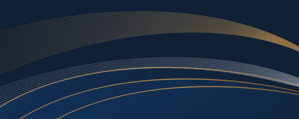 Elegant curved blue shapes with layered design and golden line decoration. presentation