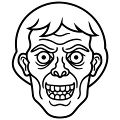Creepy cartoon face with wide grin and wide eyes