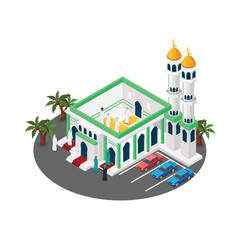 Obraz premium Vector isometric icon or infographic element representing mosque building with minaret illustration, Suitable for Diagrams, Infographics, Game Asset, And Other Graphic Related Assets