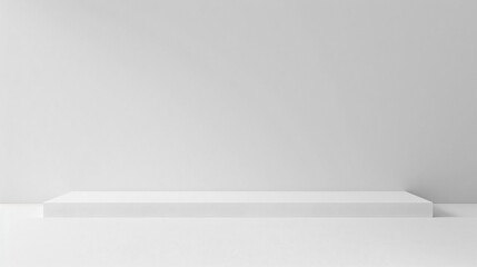 Minimal empty white pedestal shelf isolated on light background symbolizing product display exhibition presentation clean design and modern interior concept