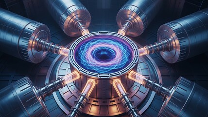 Futuristic Fusion Reactor Powering Quantum Realm with Energy Core and Magnetic Containment for Advanced Technology and Research Applications