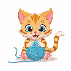 Kitten with yarn ball: A cute kitten plays with a ball of yarn, showcasing the playful charm of a fluffy feline friend.