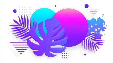 Fototapeta premium Colorful Abstract Background with Shapes and Tropical Elements