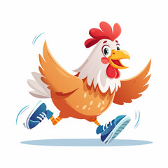 Playful Running Rooster: This charming illustration features a cheerful rooster in mid-stride, sporting vibrant colors and a lively expression.