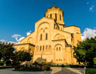 Fototapeta premium Golden cathedral bathed in sunlight