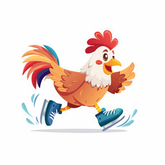 Chicken Skating: A lively illustration of a cheerful chicken gliding on skates, exuding a sense of fun and amusement. 