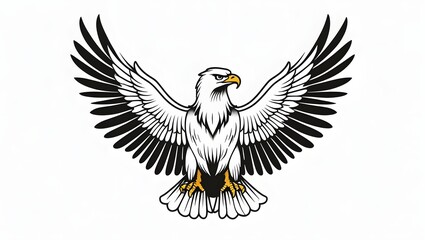 Vector illustration of eagle tattoo, sharp clean lines, bold symmetrical wings