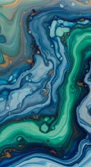 Swirling pigment symphony, cerulean depths meet viridian currents for an ethereal dance