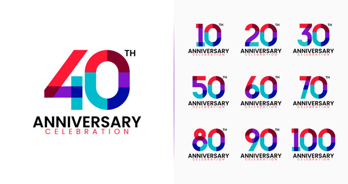 Geometric number anniversary logo. Birthday symbol with overlap colorful shape and modern concept for age celebration. Years vector illustration