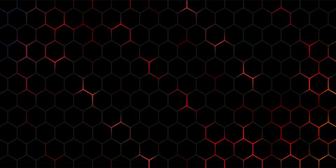 Vector illustrations of Bright glowing purple and blue hexagonal network pattern digital hi tech background. Eps10 © Dul