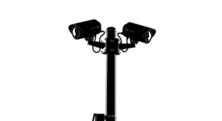 Three Security Cameras Mounted on a Pole.