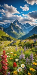 Mountain Landscape with Wildflowers