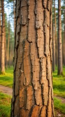 Large pine trunk with thick bark and resinous sap details