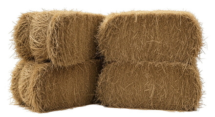 Stack of rectangular hay bales isolated on transparent background