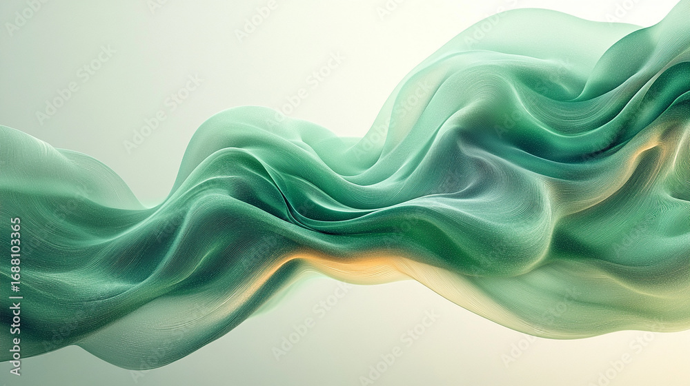 Canvas Prints a flowing, translucent green fabric with glowing particles. an abstract image of green waves or dune