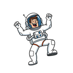 Happy Astronaut Cartoon Character Celebrates Success in Pixel Art Style on White Background
