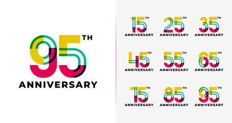 A collection of cheerful birthday logos. Number symbols with colorful shapes for birthday events