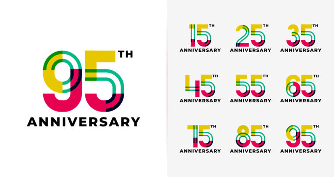 A collection of cheerful birthday logos. Number symbols with colorful shapes for birthday events