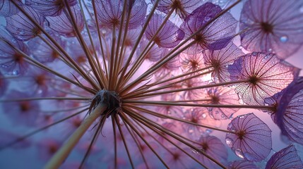 Umbrella Inflorescence Against the Evening Sky: A Delicate Violet Macro View from Below