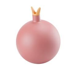 A singular smooth round pinkish fruit with a muted yellow crown atop its stem on black transparent background
