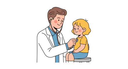 Doctor Examining a Child with Stethoscope in a Clinic Setting, Ideal for Healthcare Campaigns and Pediatric Medical Illustrations
