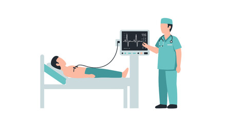 Medical Professional Monitoring Patient's Heart Rate Displayed on a Monitor, Illustrating Healthcare and Diagnostic Procedures in a Clinical Setting