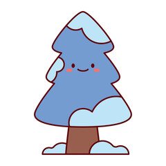 Flat Design Snowy Tree in Winter Landscape Illustration