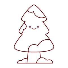 Flat Design Snowy Tree in Winter Landscape Illustration