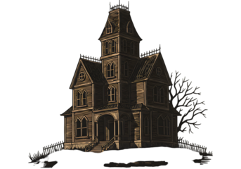 Isolated Illustration Of A Haunted House Silhouette Against A Dark Background
