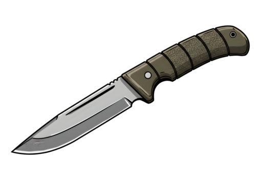 Isolated Illustration of a Knife with Metallic Blade and Brown Handle on Transparent Background - Powered by Adobe