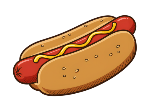 Isolated Illustration of a Hotdog with Mustard in a Pixel Art Style