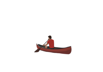 Isolated Illustration Of A Man Rowing A Red Canoe On Black Background