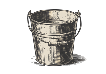 Isolated Illustration of a Metal Bucket with Handle on Transparent Background