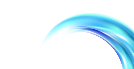 Blue shiny sparks of spiral wave. A curved bright line of speed is spinning. Shiny wavy path. Rotating dynamic neon circle. Magic blue swirl with highlights.