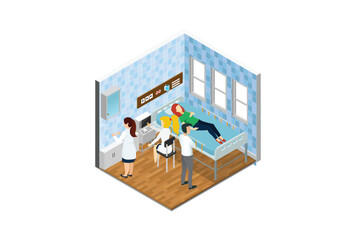 Modern Isometric Medical Hospital Bed Patient Room Isometric. Health Family Life Care Patient Disease Hospital. Suitable for Diagrams, Infographics, Game Asset, And Other Graphic Related Assets