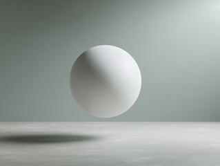 Floating White Sphere with Soft Shadow on Smooth Surface in Minimalist Studio Setting
