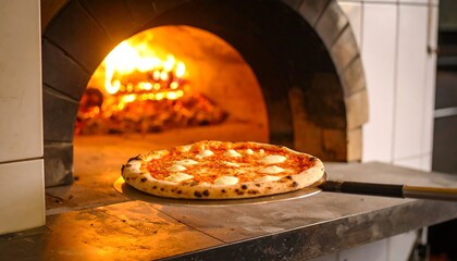Pizza baking in a wood-fired oven (3)