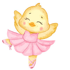 Watercolor cute ballerina duck illustration