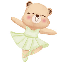 Watercolor cute ballerina bear illustration