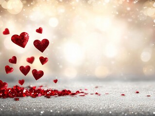 Obraz premium Romantic Glittering Hearts on Bokeh Background for Valentine's Day Celebration