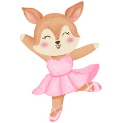 Watercolor cute ballerina fox illustration