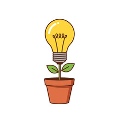 Illustration of a Plant Growing from a Potted Soil with a Light Bulb on Top in White Background Symbolizing Growth and Creativity