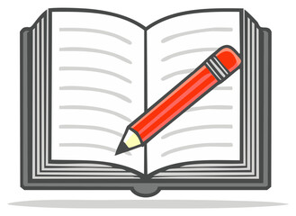 Open book illustration with blank pages and a red pencil, perfect for education, writing, or creative projects involving reading and studying