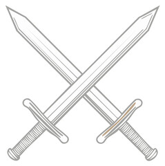 Two Medieval Crossed Swords with Detailed Handles and Silver Blades Representing Conflict