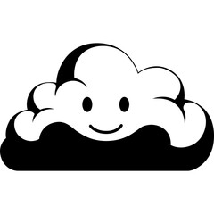 Cute smiling cloud icon in black and white, simple minimalist illustration for weather, kids, and decoration themes.