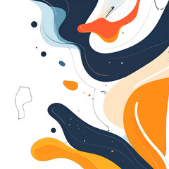 Abstract Composition with Flowing Organic Shapes in Navy Blue Orange and Light Peach on a White Background Vector