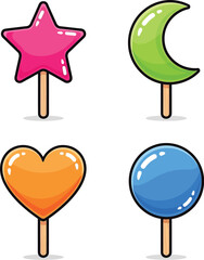 Colorful Lollipop Set: Star, Moon, Heart and Round Shapes illustration