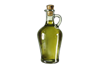 Isolated Illustration Of Olive Oil Bottle With Cork On Transparent Background