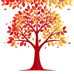 Vibrant Fall Tree with Red and Yellow Leaves on a White Background
