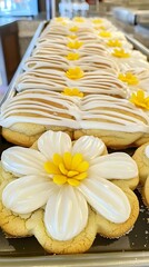 Delicious Daisy Sugar Cookies with White Icing and Yellow Centers